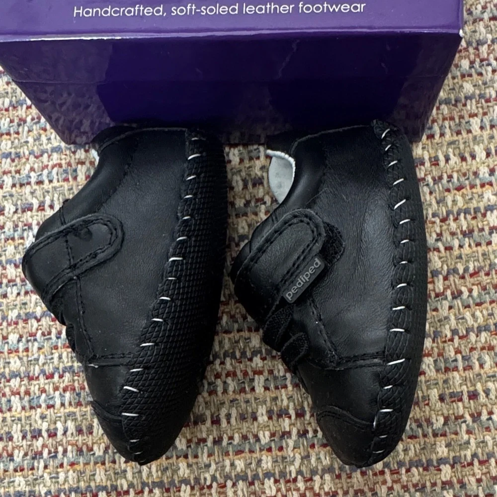 Pediped Black Leather Baby Walker Shoes